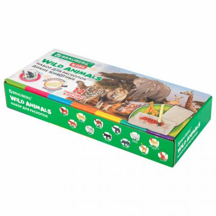 Набор для раскопок "Дикие животные", 12 видов, карточки, инструменты, BRAUBERG KIDS, 665128