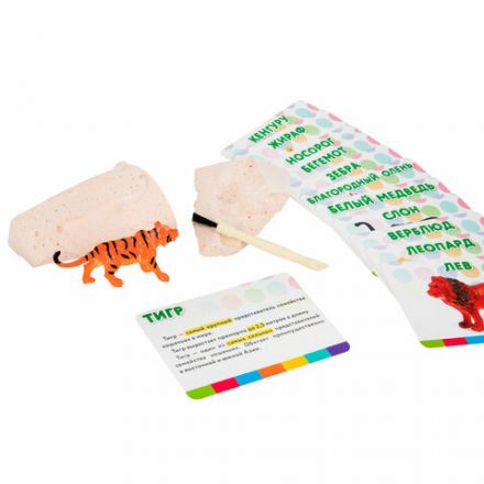 Набор для раскопок "Дикие животные", 12 видов, карточки, инструменты, BRAUBERG KIDS, 665128