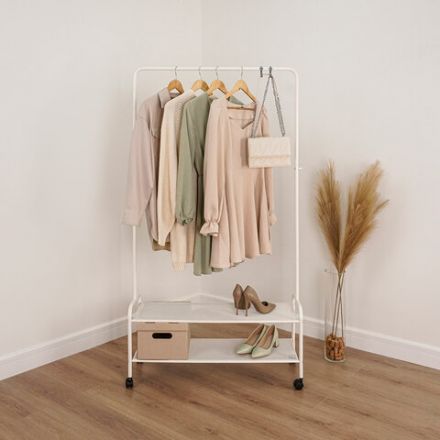 Вешалка для плечиков "Валенсия-32М", 1620х915х300 мм, 2 полки, передвижная, металл, белая, ВГВ32М Б