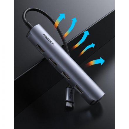 Разветвитель USB Ugreen CM417 (20197) USB-C to 4xUSB 3.0+HDMI, серый