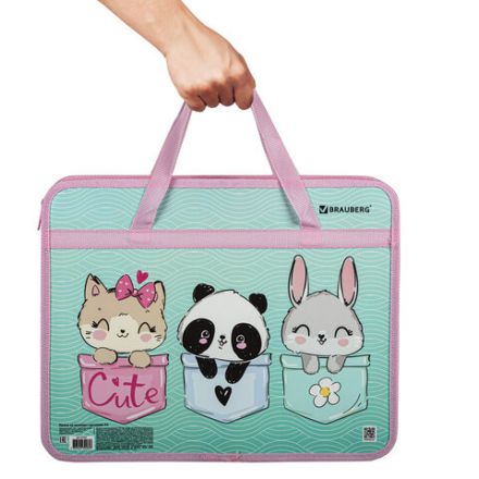 Папка на молнии с ручками BRAUBERG А4, 1 отделение, пластик, 80 мм, "BEST PALS", 271467