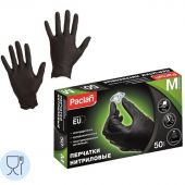 Перчатки одноразовые Paclan нитриловые неопудренные черные размер M (50 штук в упаковке)