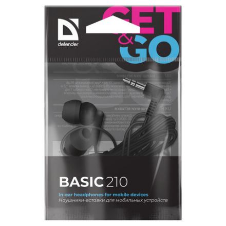 Наушники DEFENDER Basic 210, проводные, кабель 1,2 м, вкладыши, черные, 63211 Наушники DEFENDER Basic 210, проводные, кабель 1,2 м, вкладыши, черные, 63211