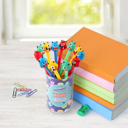 Ручка с топпером шариковая ЮНЛАНДИЯ "Монстрик", корпус ассорти, СИНЯЯ, пишущий узел 0,7 мм, 143798 Ручка с топпером шариковая ЮНЛАНДИЯ "Монстрик", корпус ассорти, СИНЯЯ, пишущий узел 0,7 мм, 143798