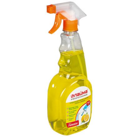 Средство для мытья стекол и зеркал 750 мл, LAIMA PROFESSIONAL "Лимон", распылитель, 604653