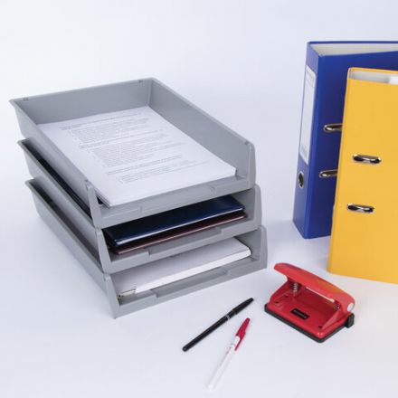 Лотки горизонтальные для бумаг, КОМПЛЕКТ 3 шт., 340х270х70 мм, серый, BRAUBERG "Office", 237256 Лотки горизонтальные для бумаг, КОМПЛЕКТ 3 шт., 340х270х70 мм, серый, BRAUBERG "Office", 237256