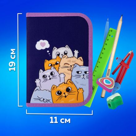 Пенал ПИФАГОР, 1 отделение, 1 откидная планка, полиэстер, 19х13 см, "Cats greetings", 272291