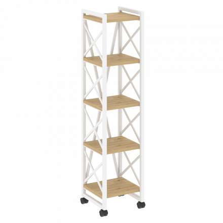 Loft Стеллаж на колесных опорах-5 полок VR.L-MST.K-5.4 Тиквуд светлый/Белый металл 400*400*1704