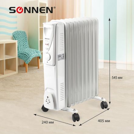 Обогреватель масляный SONNEN DFS-09, 2000 Вт, 9 секций, белый, 453499 Обогреватель масляный SONNEN DFS-09, 2000 Вт, 9 секций, белый, 453499