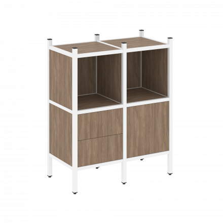 Loft Прямой стеллаж наборный VR.L-02 Дуб аризона/Белый металл 862*446*1047 Loft Прямой стеллаж наборный VR.L-02 Дуб аризона/Белый металл 862*446*1047