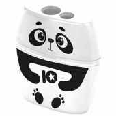 Точилка с контейнером для простых и утолщенных карандашей ЮНЛАНДИЯ "ПАНДА", 2 отверстия, 272507