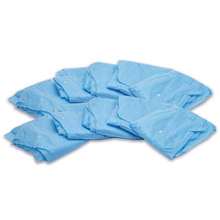 Халат одноразовый голубой на кнопках КОМПЛЕКТ 10 шт., XL, 52-54 размер, 110 см, рукав на резинке, 25 г/м2, СНАБЛАЙН