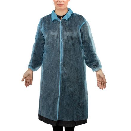 Халат одноразовый голубой на кнопках КОМПЛЕКТ 10 шт., XL, 52-54 размер, 110 см, рукав на резинке, 25 г/м2, СНАБЛАЙН