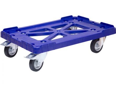 Тележка 600х400 чёрные резиновые колеса, два с тормозом, Россия  синий