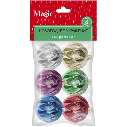 Украшение новогоднее подвесное Шары разноцветные в асс, 6 шт 6см 90781