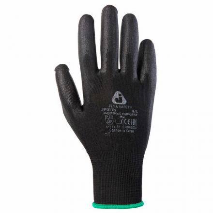 Перчатки нейлоновые JETA SAFETY, полиуретановое покрытие, КОМПЛЕКТ 12 пар, размер 10, XL (очень большой), черные, JP011b, JP011b-XL