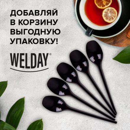 Ложка чайная одноразовая пластиковая 125 мм, черная, КОМПЛЕКТ 100 шт., ЭТАЛОН, WELDAY (ВЭЛДЭЙ), 607830