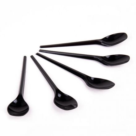 Ложка чайная одноразовая пластиковая 125 мм, черная, КОМПЛЕКТ 100 шт., ЭТАЛОН, WELDAY (ВЭЛДЭЙ), 607830