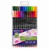 Ручки капиллярные (линеры), 24 ЦВЕТА, BRAUBERG ART "Classic", трехгранные, металлический наконечник, линия письма 0,4 мм, 144148