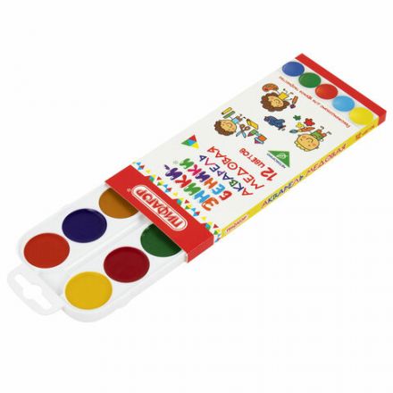 Краски акварельные медовые ПИФАГОР "ЭНИКИ-БЕНИКИ NEW", 12 цветов, картонная коробка европодвес, 192518 Краски акварельные медовые ПИФАГОР "ЭНИКИ-БЕНИКИ NEW", 12 цветов, картонная коробка европодвес, 192518