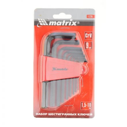 Набор ключей имбусовых HEX 9 шт (1,5-10 мм) CrV короткие Matrix 11226