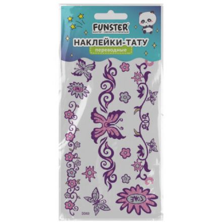 Наклейки-тату переводные "Блестящие", 15,5х9,5 см, ассорти 8 видов, FUNSTER (ФАНСТЕР), 666107