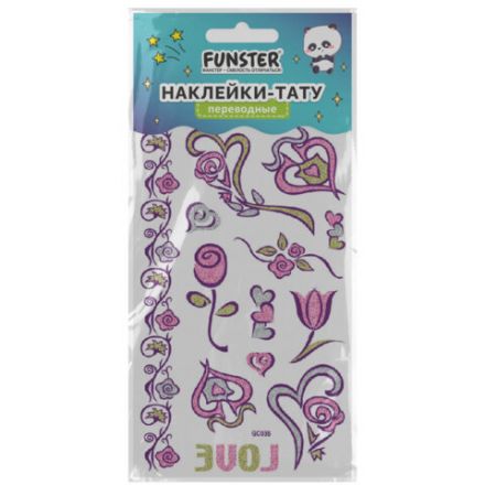 Наклейки-тату переводные "Блестящие", 15,5х9,5 см, ассорти 8 видов, FUNSTER (ФАНСТЕР), 666107
