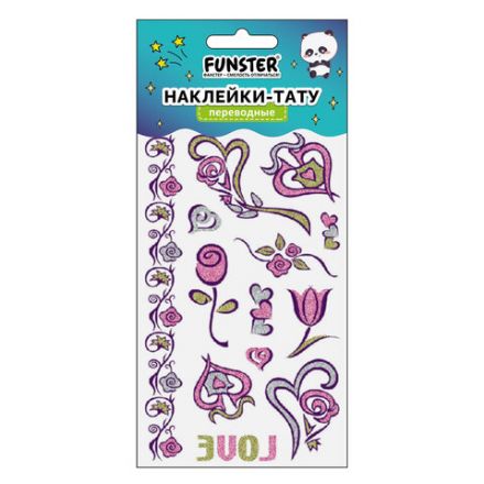 Наклейки-тату переводные "Блестящие", 15,5х9,5 см, ассорти 8 видов, FUNSTER (ФАНСТЕР), 666107
