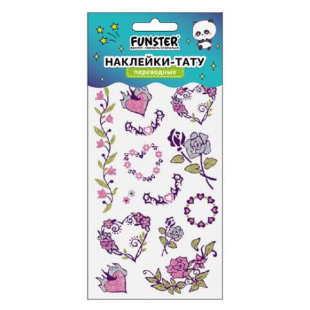 Наклейки-тату переводные "Блестящие", 15,5х9,5 см, ассорти 8 видов, FUNSTER (ФАНСТЕР), 666107