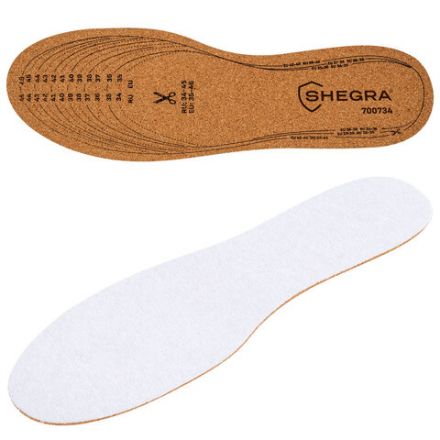 Стельки для обуви из НАТУРАЛЬНОЙ ПРОБКИ, УНИВЕРСАЛЬНЫЙ размер 34-45 / EU 35-46, с линиями выреза, SHEGRA (ШЕГРА), 700734