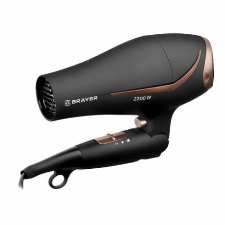 Фен BRAYER BR3000BN, 2200 Вт, 2 скорости, 3 температурных режима, складная ручка, черный Фен BRAYER BR3000BN, 2200 Вт, 2 скорости, 3 температурных режима, складная ручка, черный