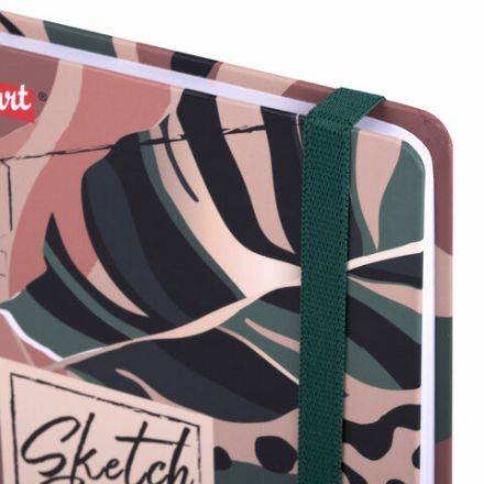 Скетчбук, белая бумага 120 г/м2, 145х203 мм, 80 л., резинка, твердый, BRAUBERG ART DEBUT "Листья", 114587