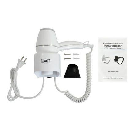 Фен для волос настенный PUFF-1800, 1800 Вт, пластик/металл, 2 скорости, белый, 1405.004 Фен для волос настенный PUFF-1800, 1800 Вт, пластик/металл, 2 скорости, белый, 1405.004