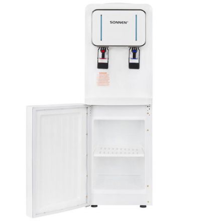 Кулер для воды SONNEN FSE-02Wc, напольный, НАГРЕВ/ОХЛАЖДЕНИЕ ЭЛЕКТРОННОЕ, шкаф, 2 крана, белый, 456167