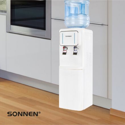 Кулер для воды SONNEN FSE-02Wc, напольный, НАГРЕВ/ОХЛАЖДЕНИЕ ЭЛЕКТРОННОЕ, шкаф, 2 крана, белый, 456167