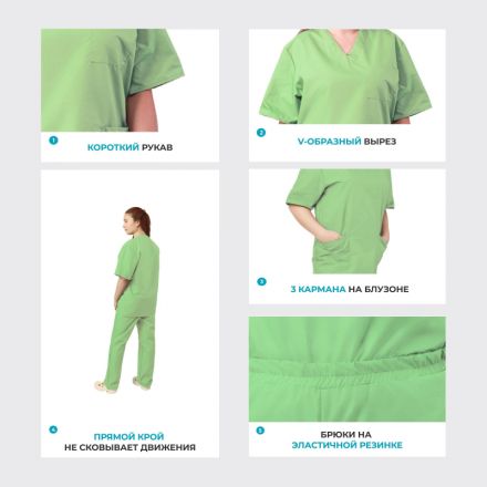 Костюм хирурга женский.м05-КБР плюс зеленый (р.52-54) р.170-176