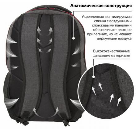 Рюкзак BRAUBERG URBAN универсальный, с отделением для ноутбука, "Boston", темно-серый, 47х30х14 см, 228867