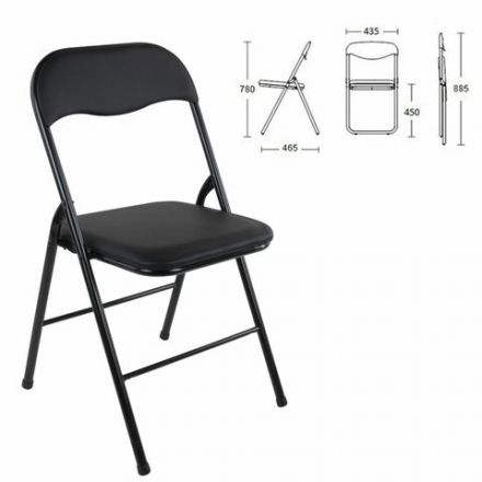 Стул складной BRABIX "Golf CF-007", черный каркас, кожзам черный, гофрокороб, 533024