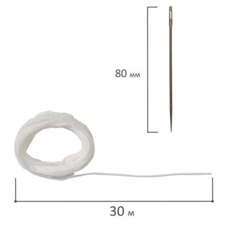 Набор для прошивки документов (игла 80 мм, нить 30 м), в блистере, STAFF, 604772 Набор для прошивки документов (игла 80 мм, нить 30 м), в блистере, STAFF, 604772