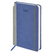 Ежедневник датированный 2026 А5 138x213 мм, BRAUBERG "Mosaic", под кожу, карман для ручки, синий, 117112