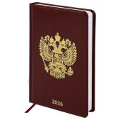 Ежедневник датированный 2026 А5 138х213 мм, BRAUBERG "State", под кожу, коричневый, 117417