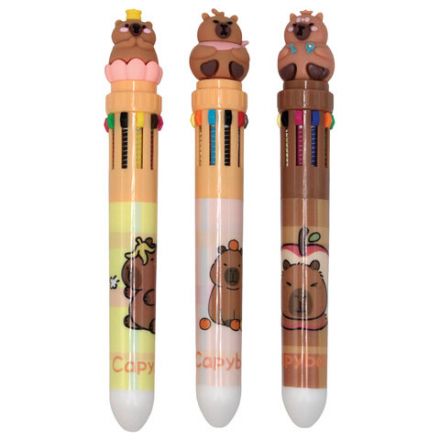 Ручка многоцветная с топпером шариковая 10 ЦВЕТОВ "Капибара", ассорти, линия 0,5 мм, 77427 Ручка многоцветная с топпером шариковая 10 ЦВЕТОВ "Капибара", ассорти, линия 0,5 мм, 77427