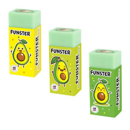 Ластики FUNSTER (ФАНСТЕР) "AVOCADO", НАБОР 3 штуки, 50х21х16 мм, прямоугольные, картонный держатель, экологичный ПВХ, блистер, 272724