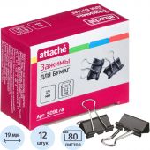 Зажимы для бумаг Attache 19 мм черные (12 штук в коробке)