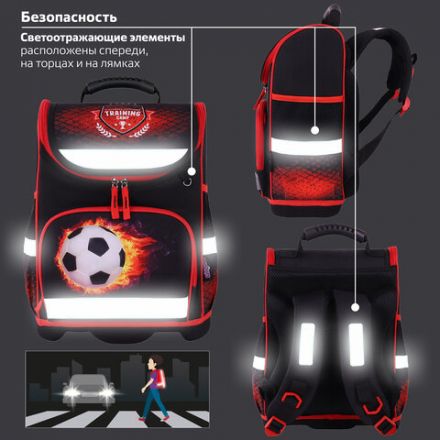 Ранец ЮНЛАНДИЯ WISE, 1 отделение, 3 кармана, устойчивое дно, "Football camp", 37x29х15 см, 271400