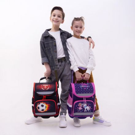 Ранец ЮНЛАНДИЯ WISE, 1 отделение, 3 кармана, устойчивое дно, "Football camp", 37x29х15 см, 271400