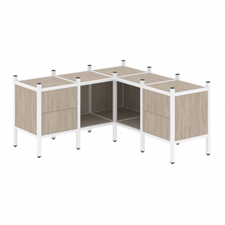 Loft Угловой внутренний стеллаж наборный VR.L-27 Дуб аттик/Белый металл 1278*1278*636