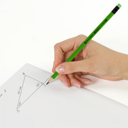 Карандаш чернографитный BRAUBERG, 1 шт., "Neon", HB, трехгранный, с ластиком, корпус неоновый ассорти, 181298