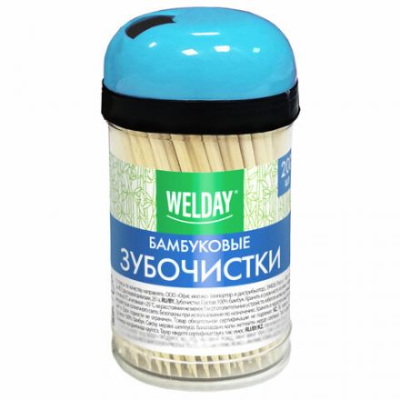 Зубочистки бамбуковые 200 штук в диспенсере, WELDAY (ВЭЛДЭЙ), 607567