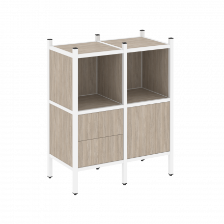 Loft Прямой стеллаж наборный VR.L-02 Дуб аттик/Белый металл 862*446*1047 Loft Прямой стеллаж наборный VR.L-02 Дуб аттик/Белый металл 862*446*1047